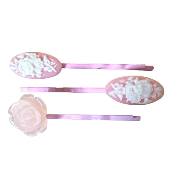 Spring Pink Floral Cameo Hair Pins Girls Clips Statement Accessories Barrett’s - Picture 2 of 8